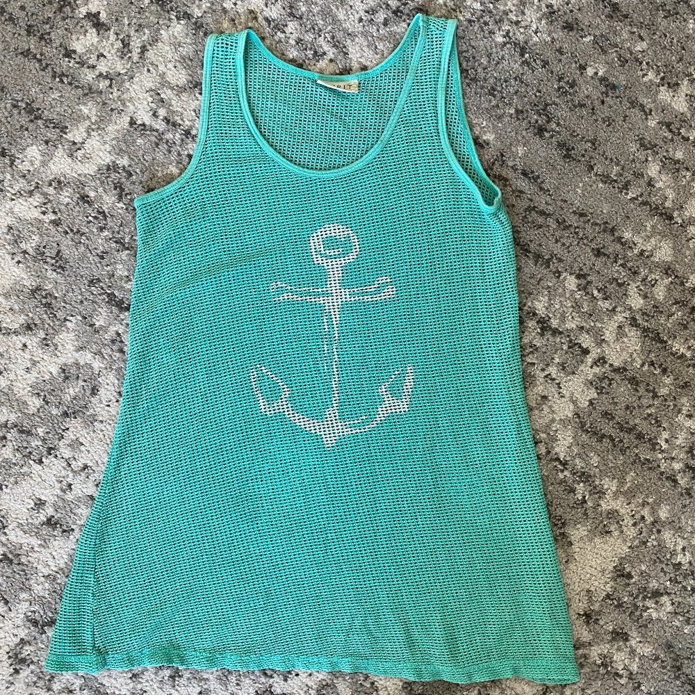 Spirit Activewear - Aqua Anchor Tank Top in Mesh Sz S  EUC